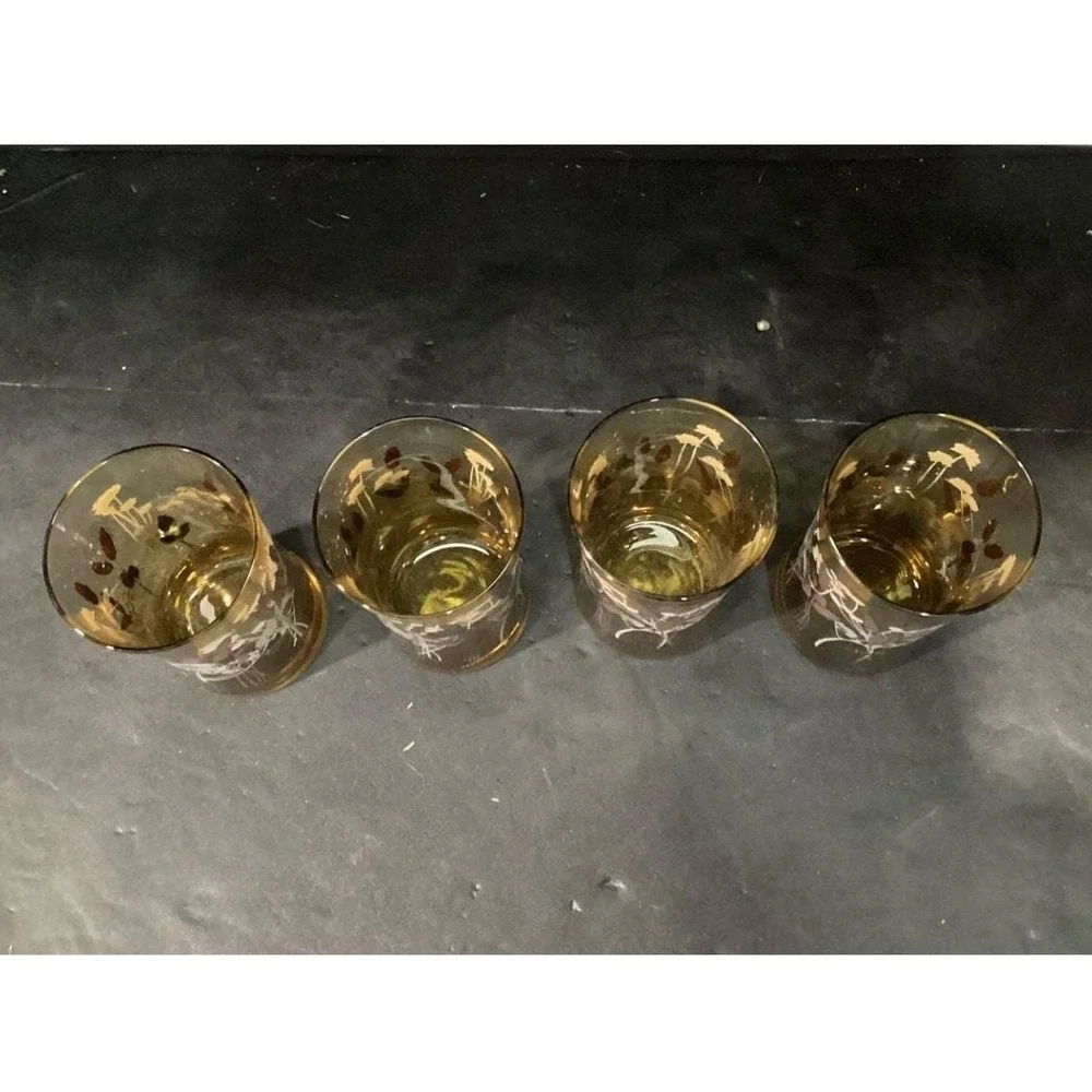 Federal Glass Interlude Highball Glasses, Set‎ of 4, Hourglass, Floral Tumblers